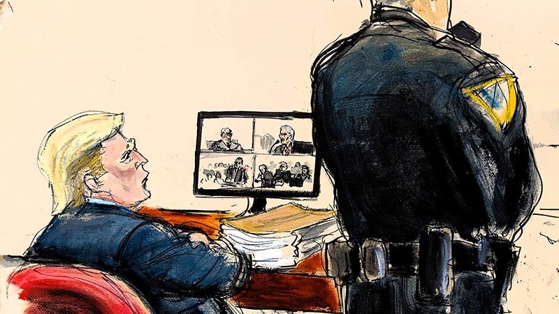 JUICIO TRUMP: SOLO POR MEDIO DE DIBUJOS SE PUEDE CONOCER LO QUE PASA DENTRO DE LA SALA DEL TRIBUNAL